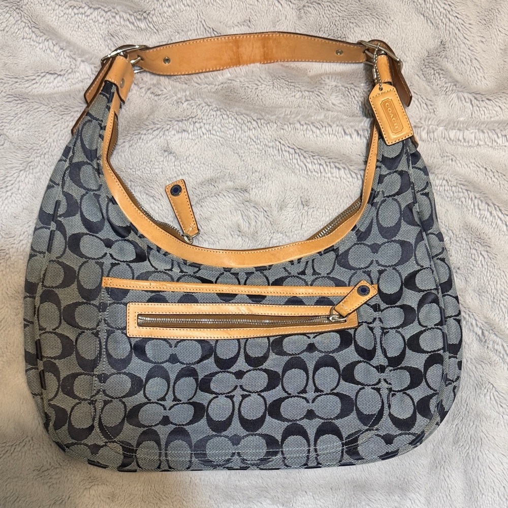 Coach Navy and Tan Hobo Bag